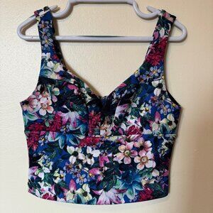 Guess Floral Print V-Neck Crop Top Sz Large